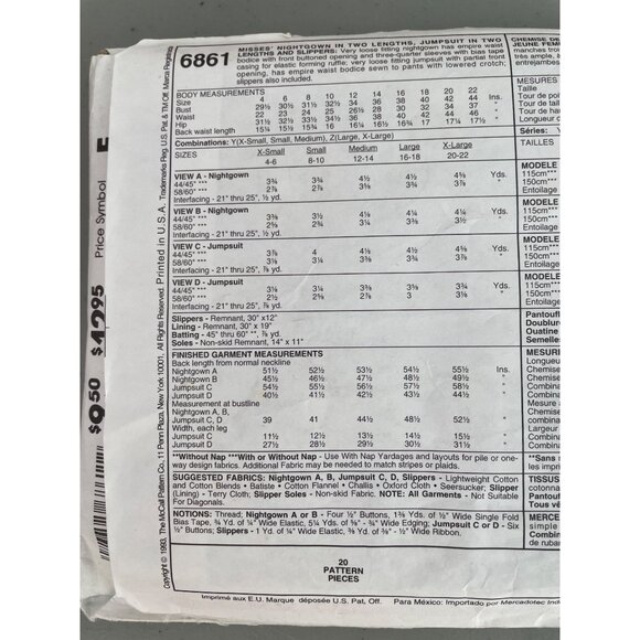 90s McCalls 6861 Misses Nightgown and Jumpsuit Pattern Size Y XS-Medium UNCUT - Picture 5 of 7